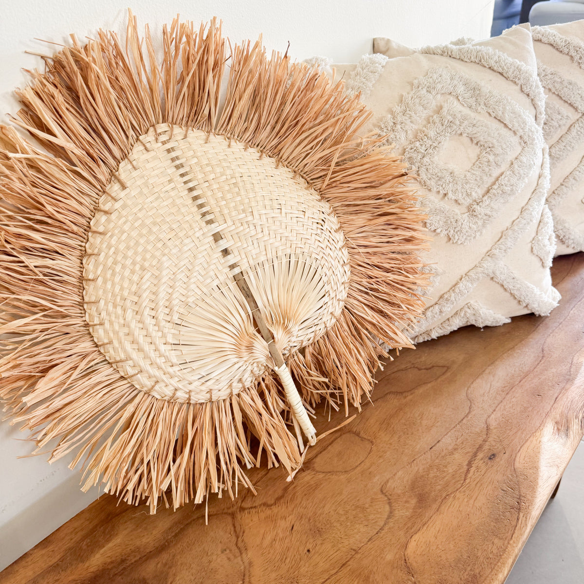 Raffia Sunburst Hand Fan